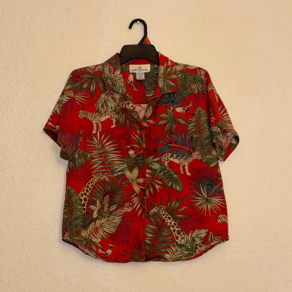 Erin London Red Tropical Print Shirt / blouse - Size M